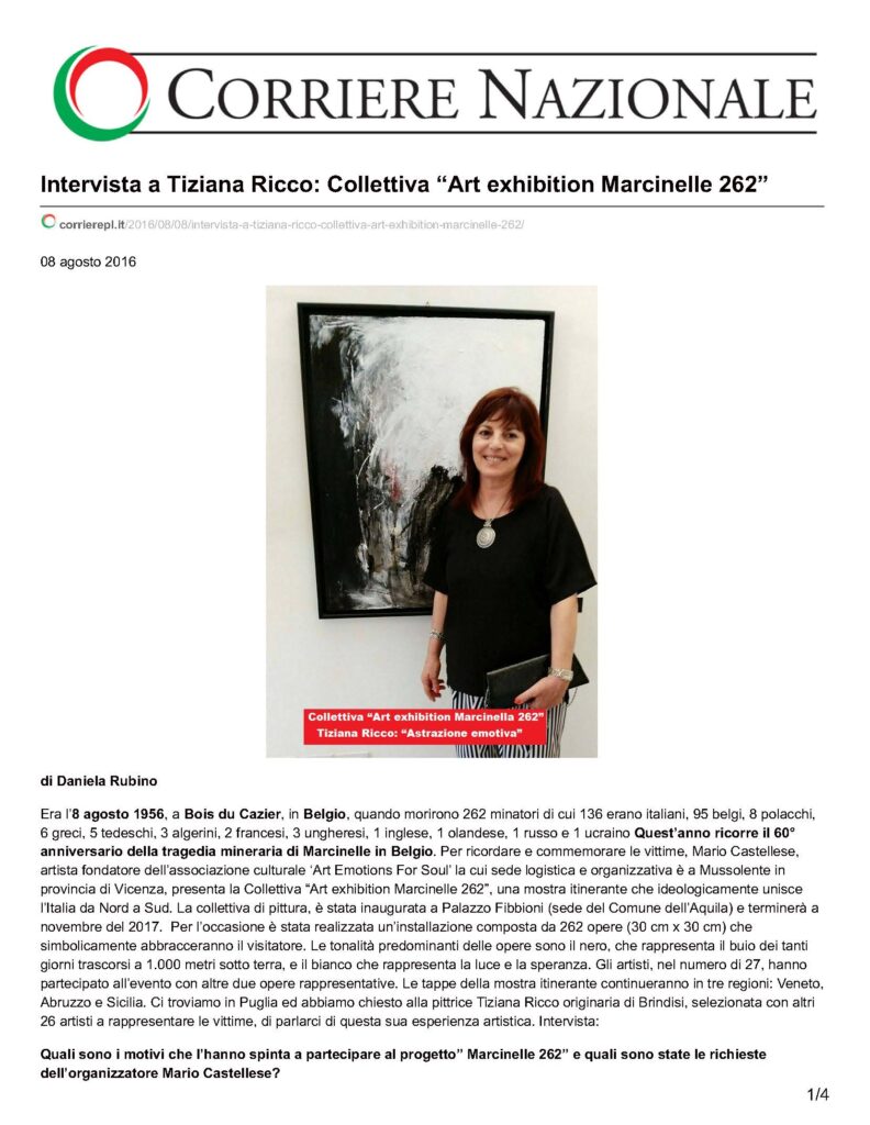 Intervista su Corriere Nazionale per Marcinelle 262
